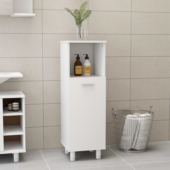 Photo of Pueblo wooden bathroom storage cabinet with 1 door in white