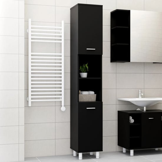 Read more about Pueblo wooden bathroom storage cabinet with 2 doors in black