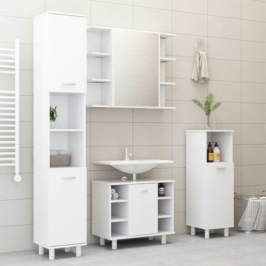 Pueblo Wooden Bathroom Storage Cabinet With 2 Doors In White