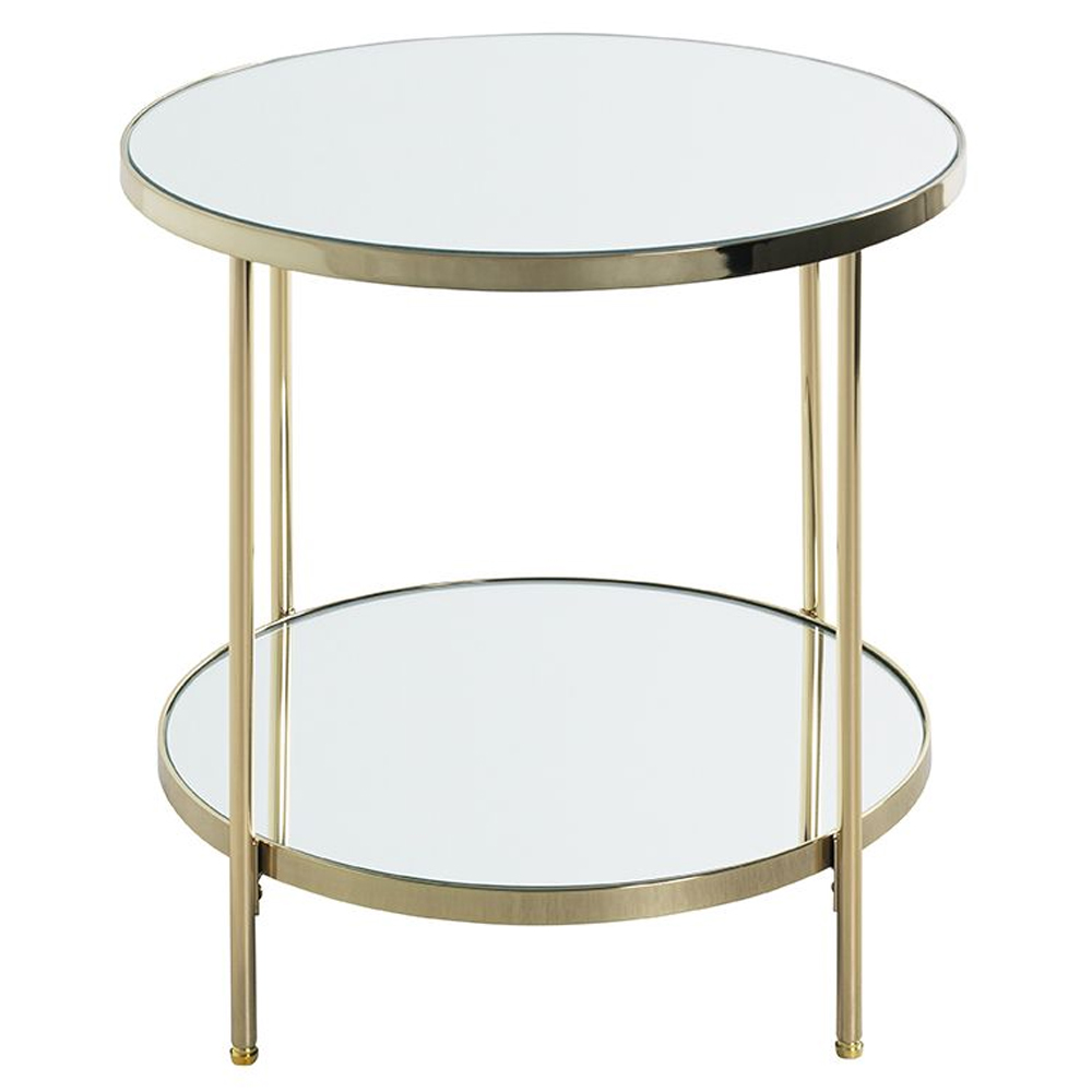 Pulaski Large Mirrored Round End Table With Brass Frame