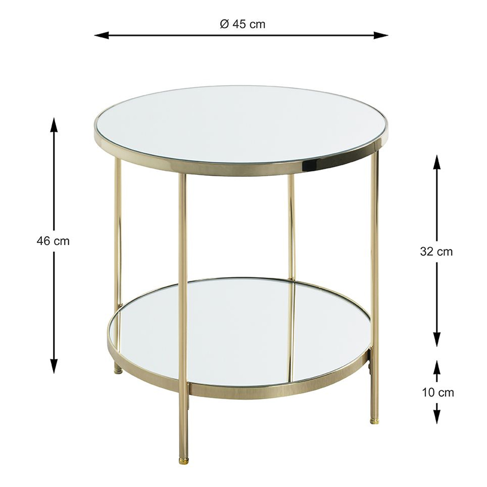 Pulaski Large Mirrored Round End Table With Brass Frame