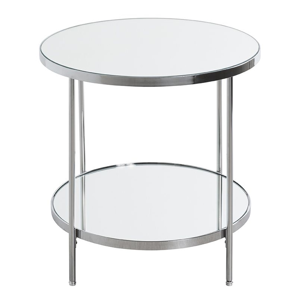 Pulaski Large Mirrored Round End Table With Chrome Frame