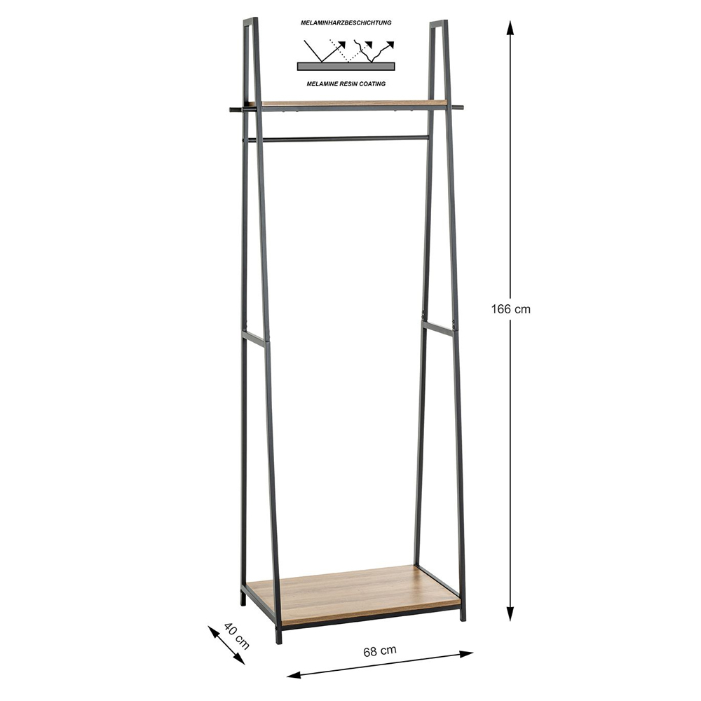 Pulaski Large Wooden Coat Stand With Metal Frame In Dark Oak
