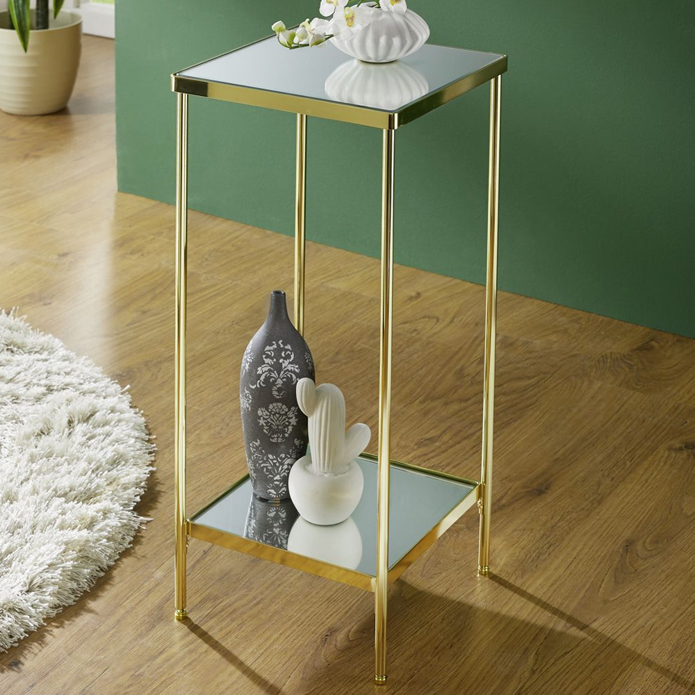 Pulaski Mirrored Square Flower Column With Brass Frame