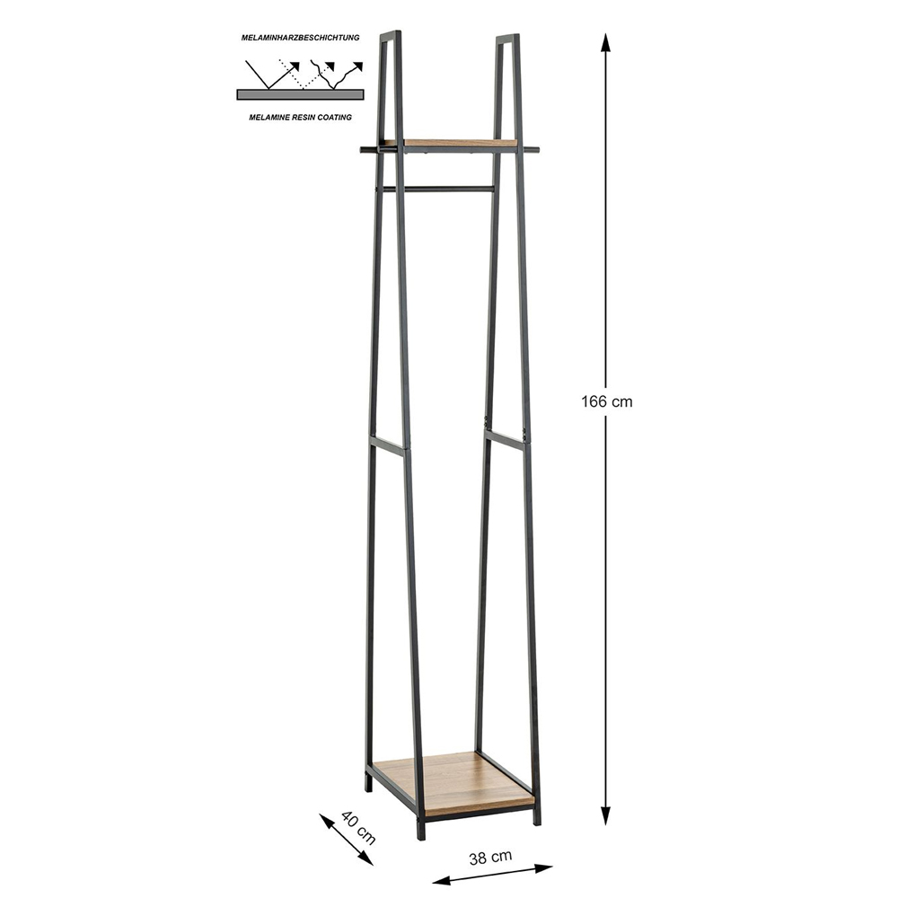 Pulaski Small Wooden Coat Stand With Metal Frame In Dark Oak