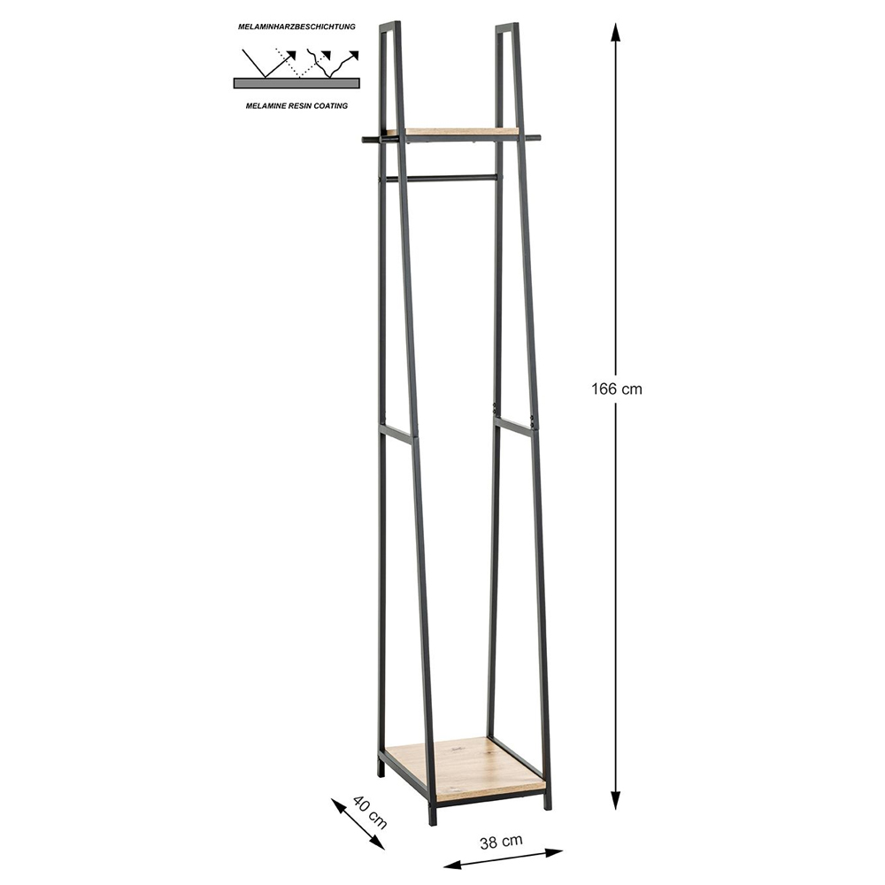 Pulaski Small Wooden Coat Stand With Metal Frame In Light Oak