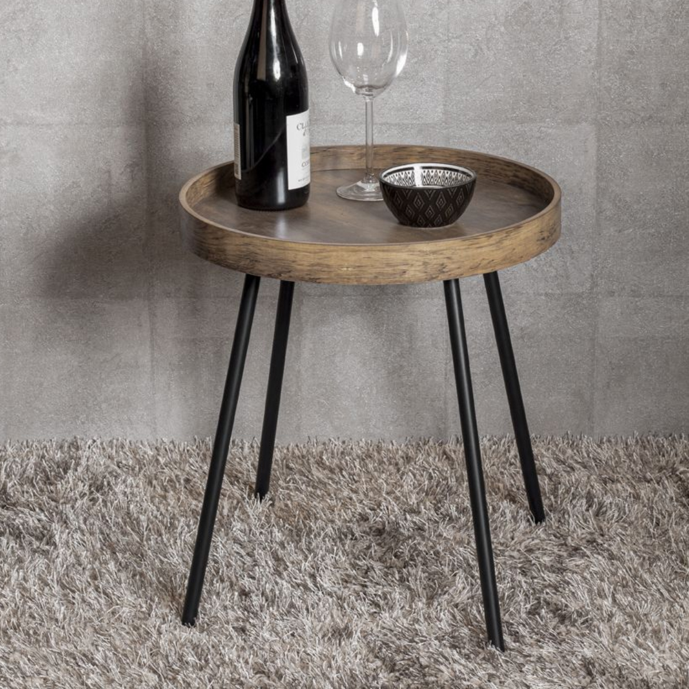 Pulaski Wooden End Table With Black Metal Legs In Dark Oak