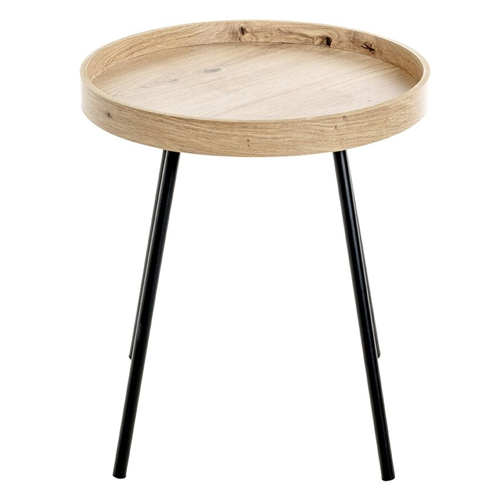 Pulaski Wooden End Table With Black Metal Legs In Light Oak