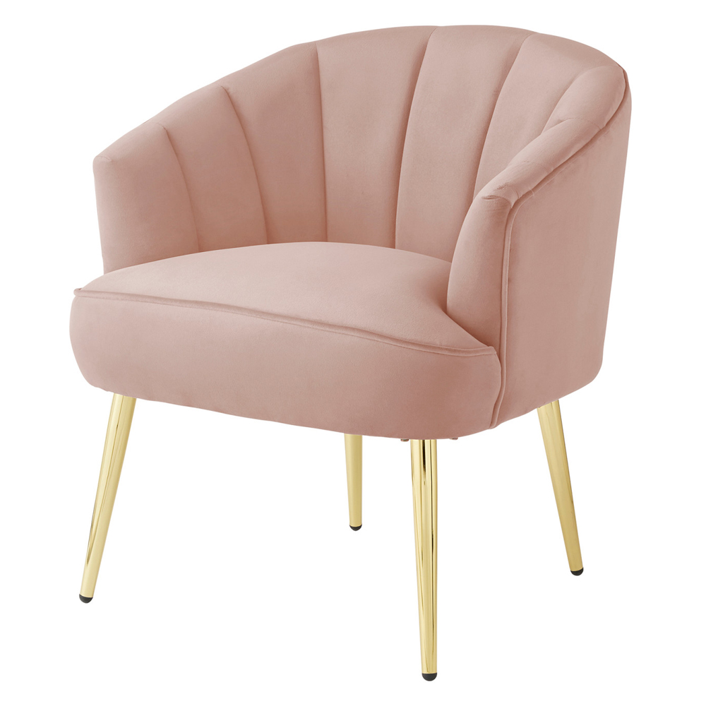 Pulford Velvet Accent Chair With Gold Legs In Blush Pink