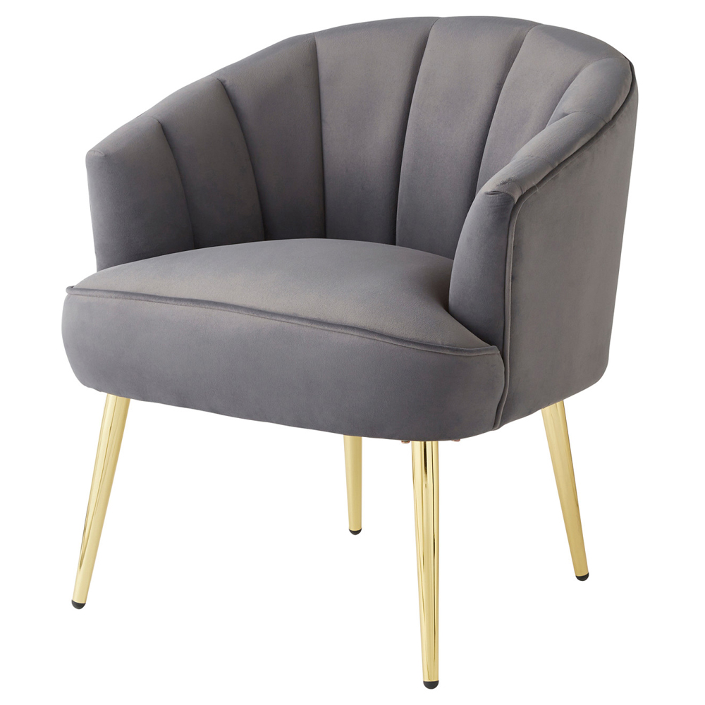 Pulford Velvet Accent Chair With Gold Legs In Grey