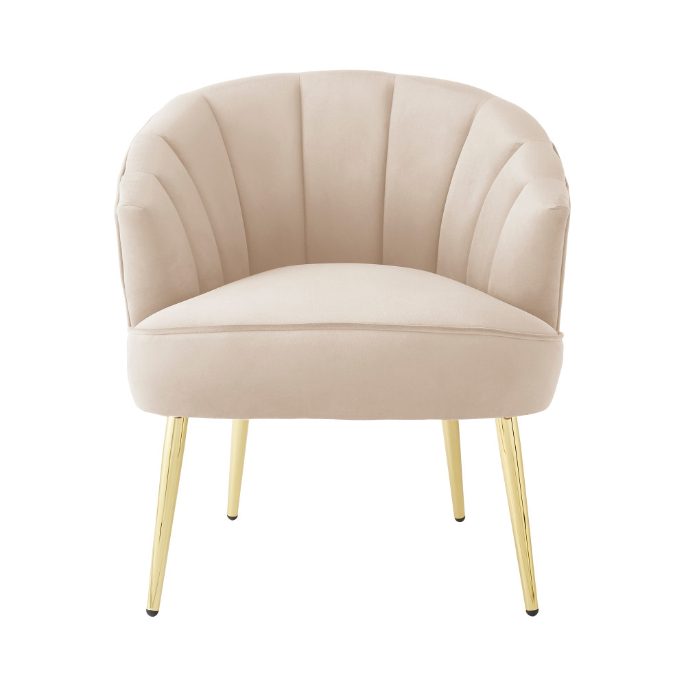 Pulford Velvet Accent Chair With Gold Legs In Natural