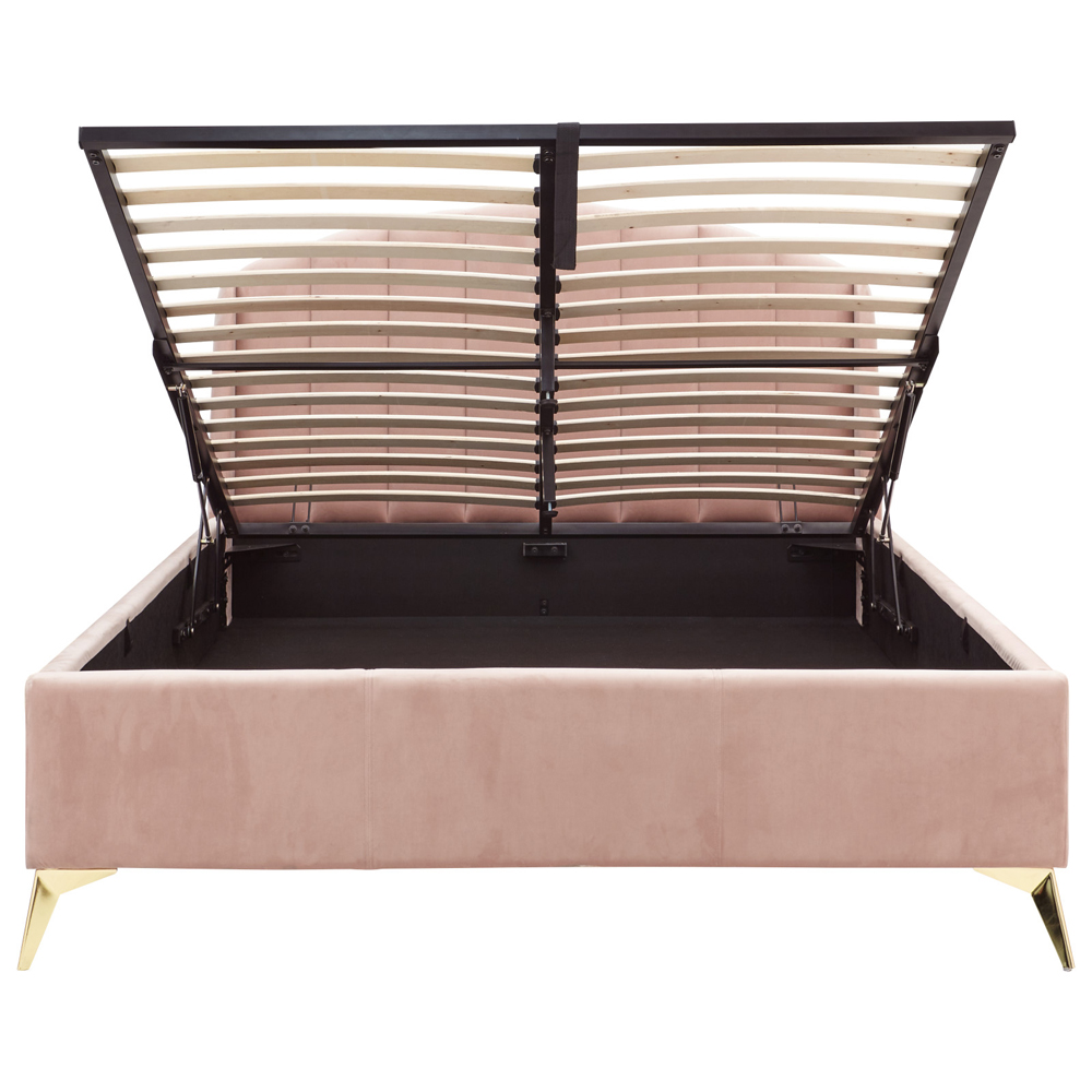 Pulford Velvet Ottoman Storage Double Bed In Blush Pink