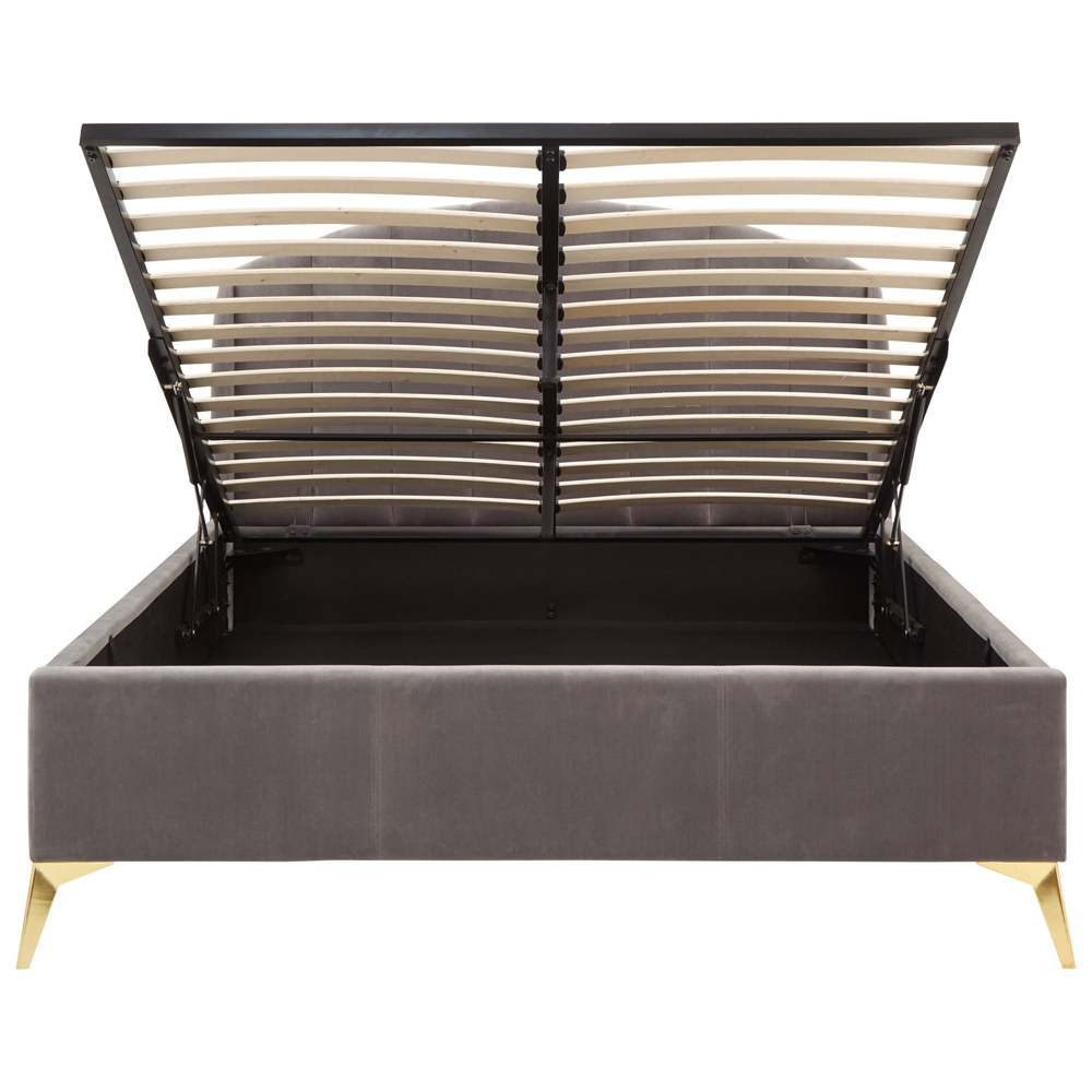 Pulford Velvet Ottoman Storage Double Bed In Grey