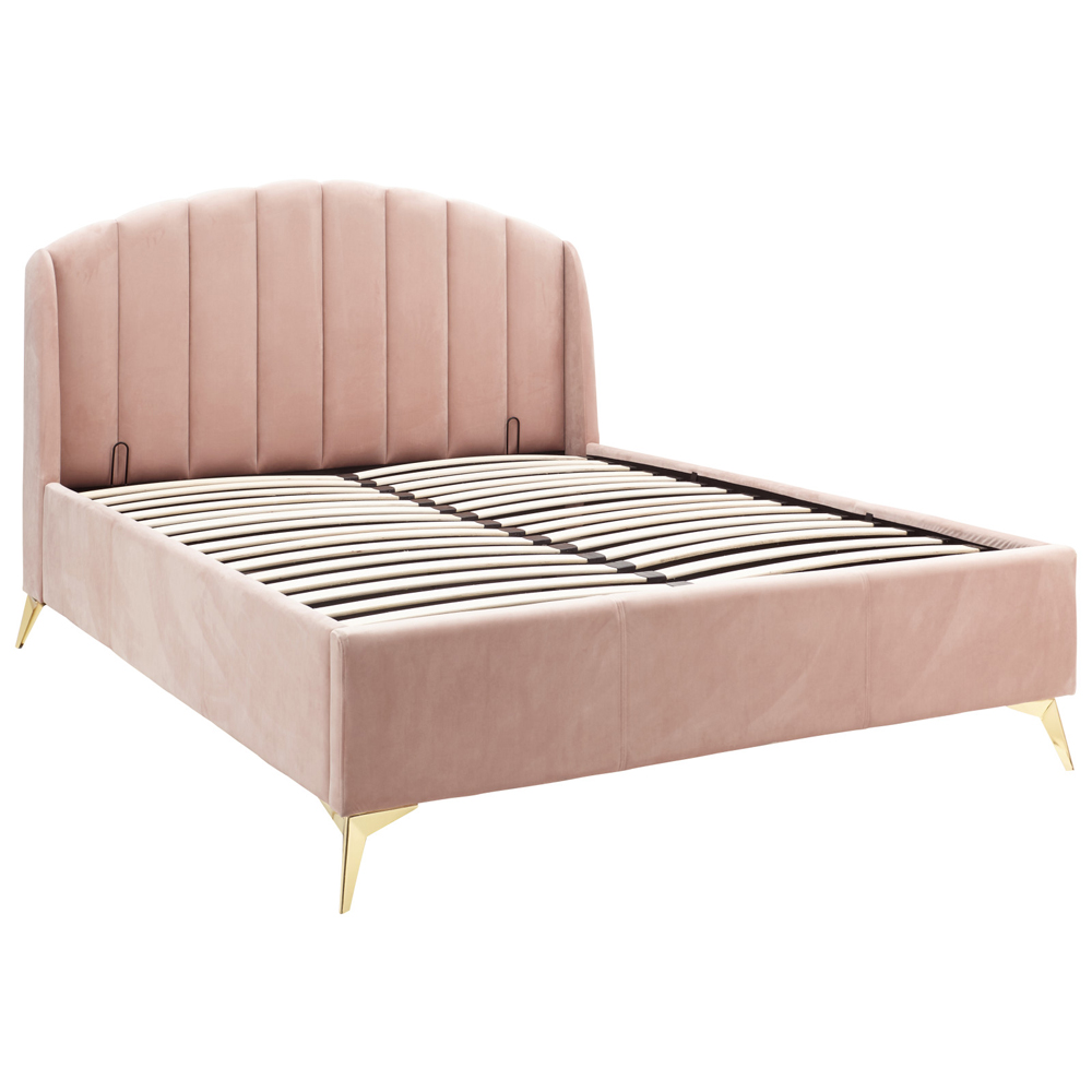 Pulford Velvet Ottoman Storage King Size Bed In Blush Pink
