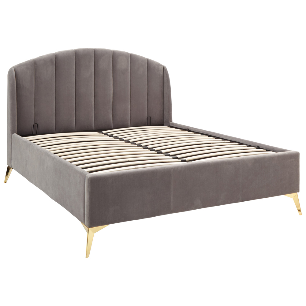 Pulford Velvet Ottoman Storage King Size Bed In Grey