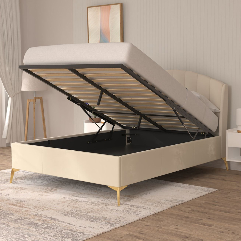 Pulford Velvet Ottoman Storage King Size Bed In Natural