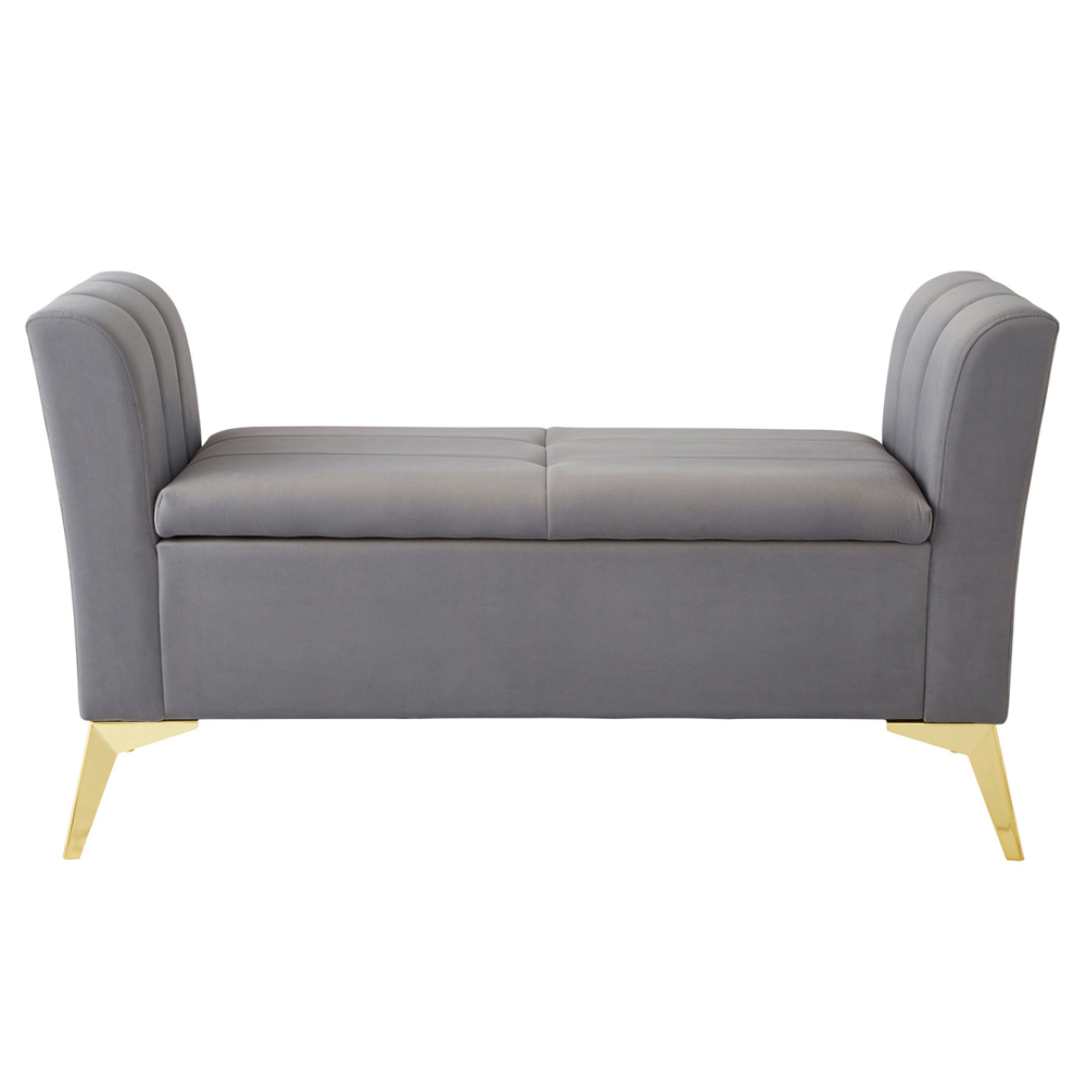 Pulford Velvet Storage Ottoman In Grey