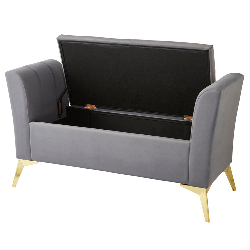 Pulford Velvet Storage Ottoman In Grey