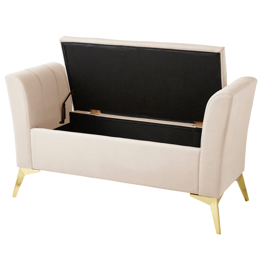 Pulford Velvet Storage Ottoman In Natural