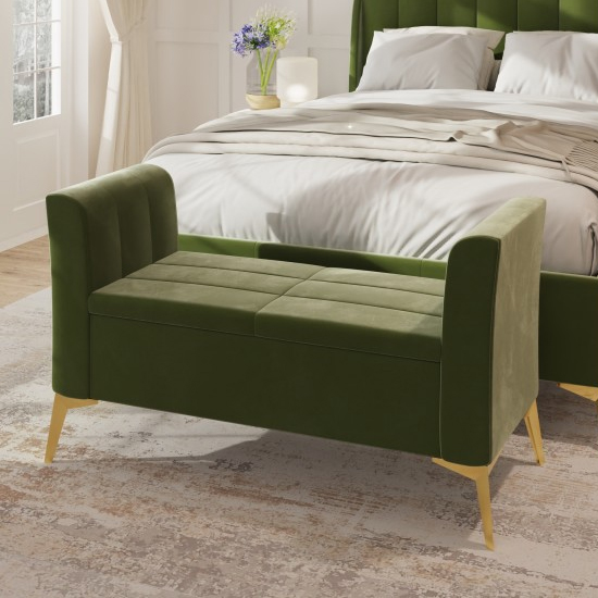 Read more about Pulford velvet upholstered ottoman storage bench in green