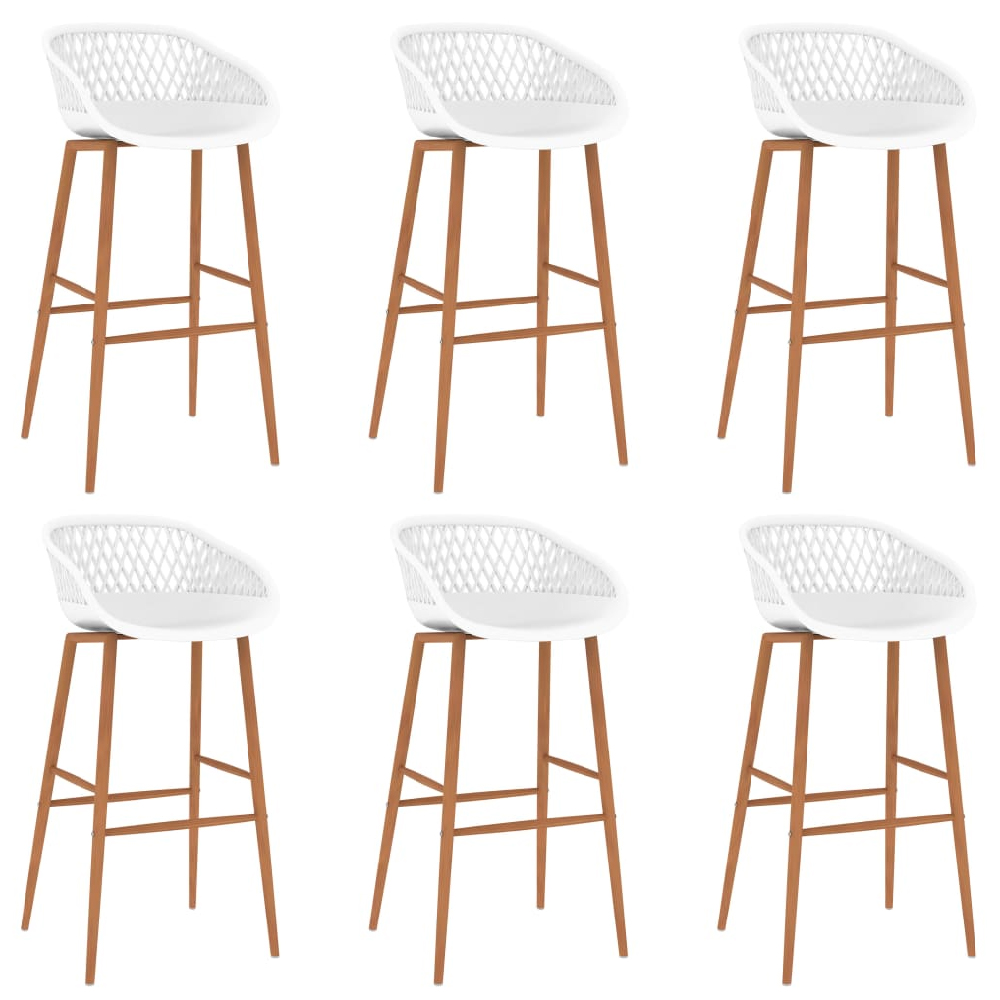 Pullman White Wooden Bar Table With 6 Metal Stools In Oak