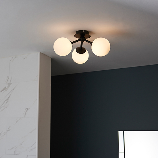 Pulsa 3 Lights Matt White Flush Ceiling Light In Matt Black