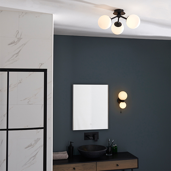 Pulsa 3 Lights Matt White Flush Ceiling Light In Matt Black