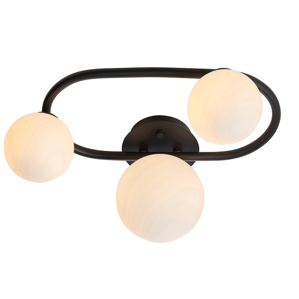 Pulsa Matt White Glass Shade Bathroom Semi Flush Light In Black