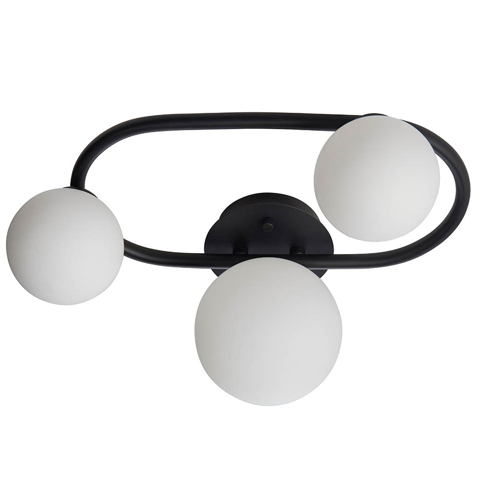 Pulsa Matt White Glass Shade Bathroom Semi Flush Light In Black