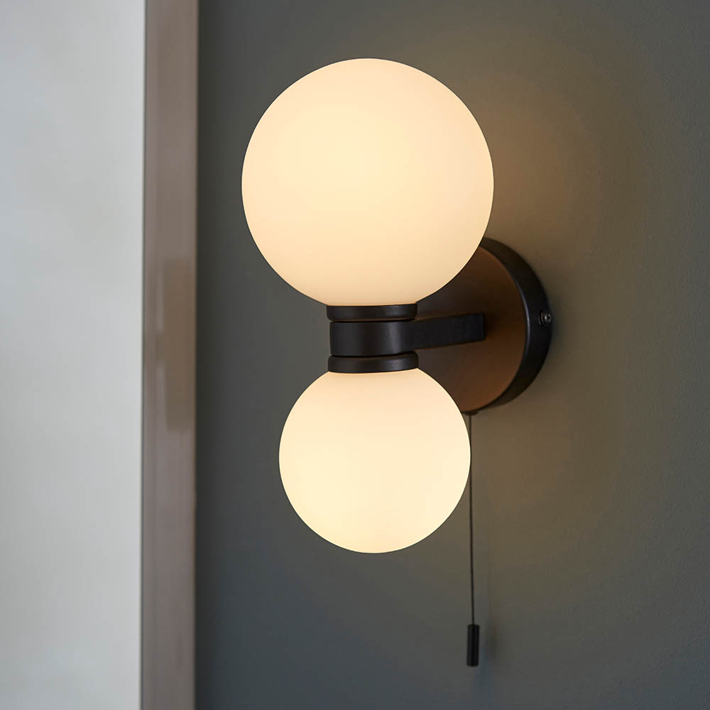 Read more about Pulsa white glass shade bathroom wall light in matt black