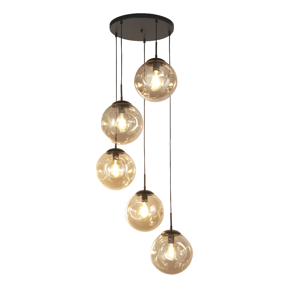 Read more about Punch 5 light champagne glass multi drop pendant light in black