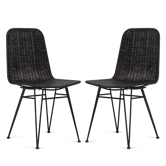 Read more about Puqi black rattan dining chairs in pair