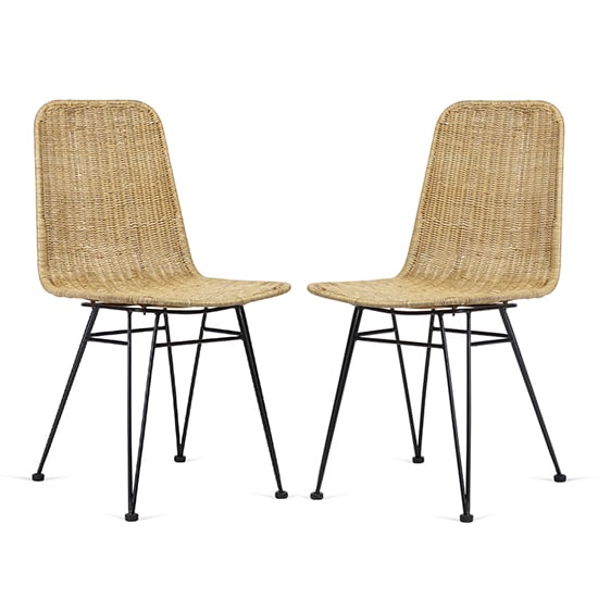 Puqi Natural Rattan Dining Chairs In Pair