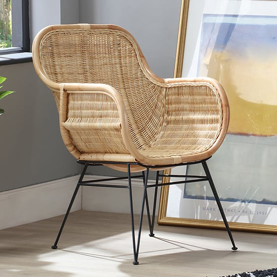Product photograph of Puqi Occasional Rattan Armchair In Natural from Furniture in Fashion