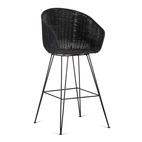 Product photograph of Puqi Rattan High Back Bar Stool In Black from Furniture in Fashion