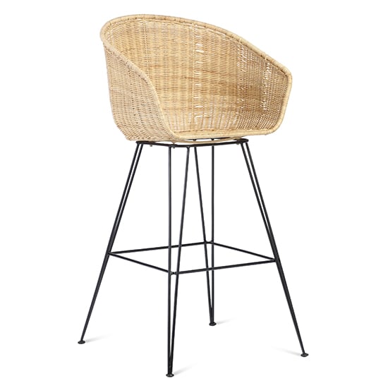 Product photograph of Puqi Rattan High Back Bar Stool In Natural from Furniture in Fashion