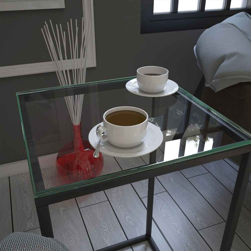 Pure Glass Top Side Table with Metal Frame in Black