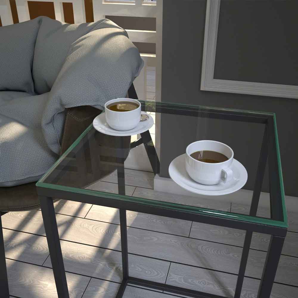 Pure Glass Top Side Table with Metal Frame in Black