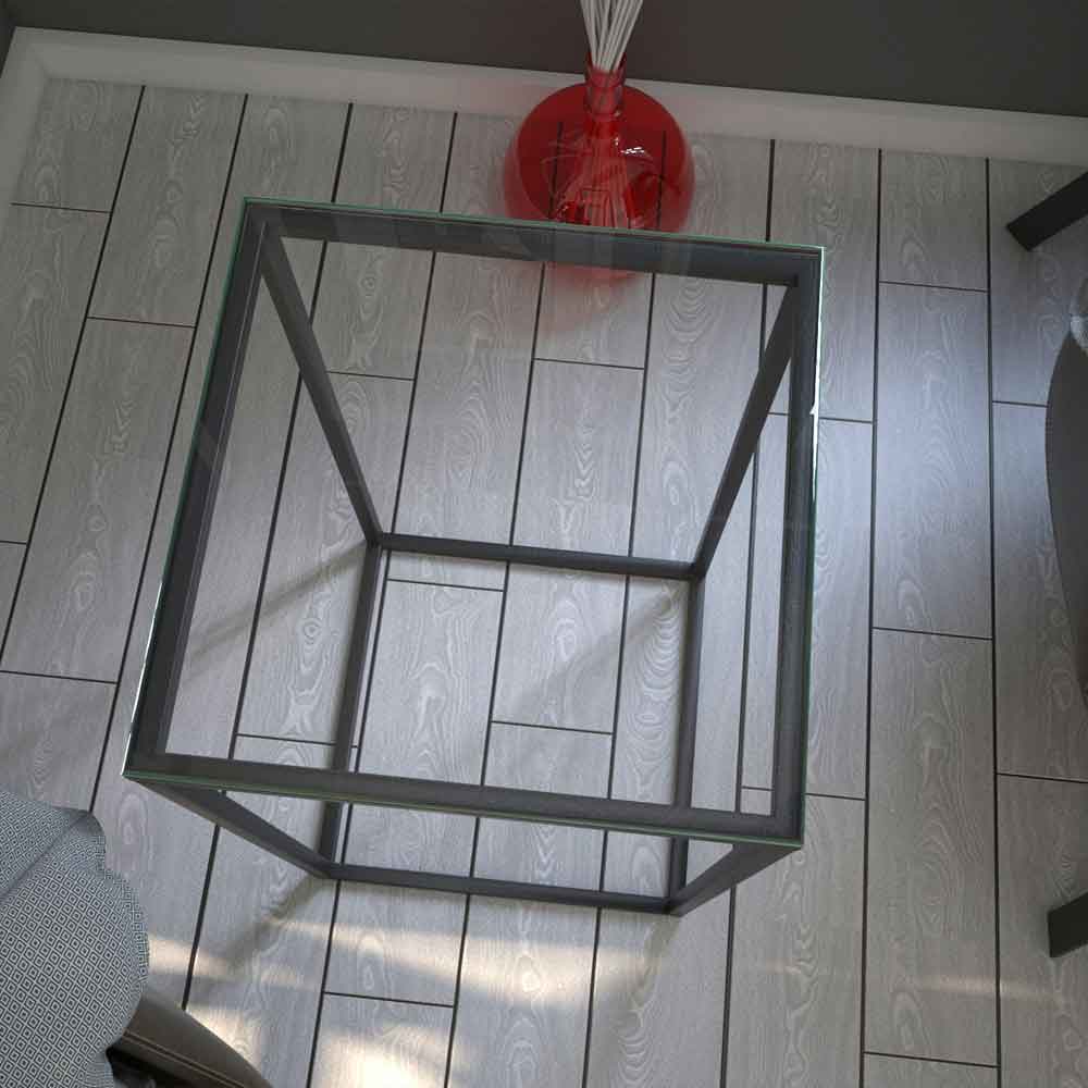 Pure Glass Top Side Table with Metal Frame in Black