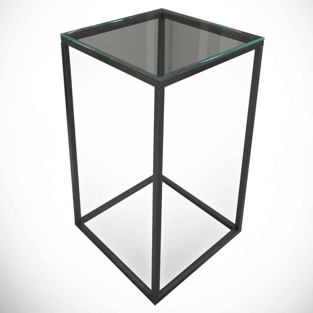 Pure Glass Top Side Table with Metal Frame in Black