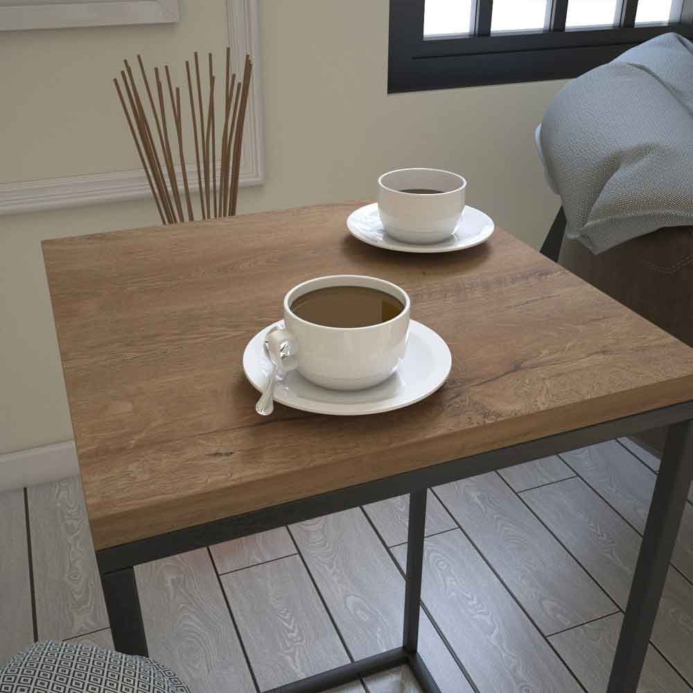 Pure Wooden Side Table with Black Metal Frame in Caucasian Oak