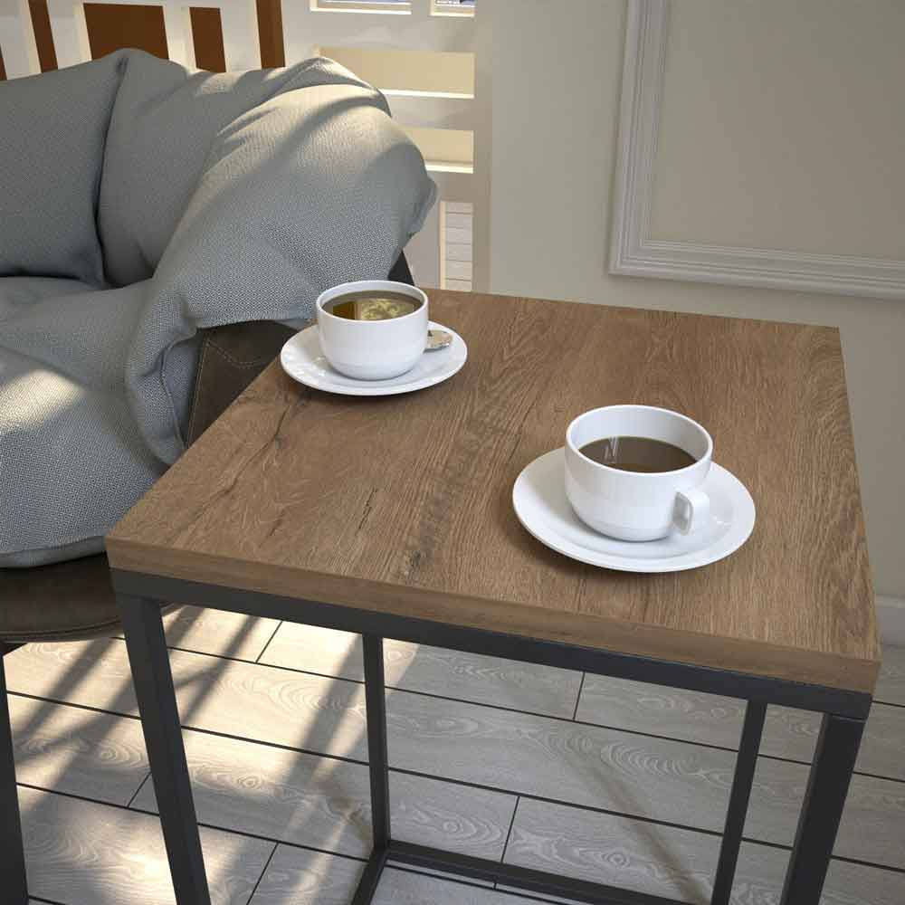 Pure Wooden Side Table with Black Metal Frame in Caucasian Oak