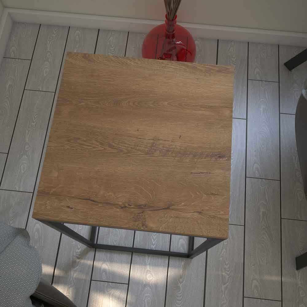 Pure Wooden Side Table with Black Metal Frame in Caucasian Oak