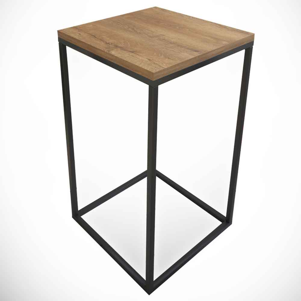 Pure Wooden Side Table with Black Metal Frame in Caucasian Oak