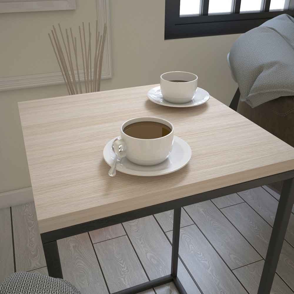 Pure Wooden Side Table with Black Metal Frame in Oak