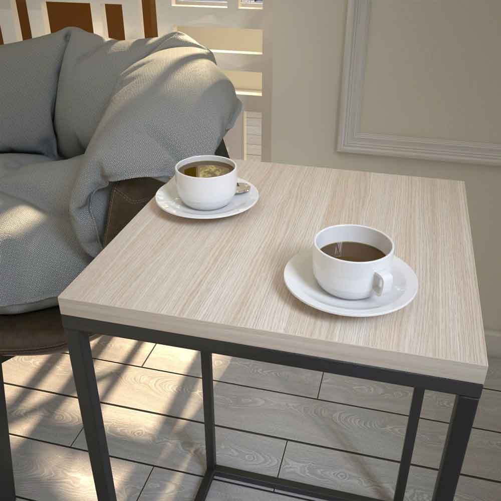 Pure Wooden Side Table with Black Metal Frame in Oak