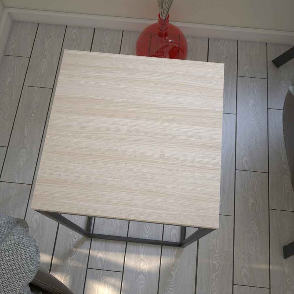 Pure Wooden Side Table with Black Metal Frame in Oak
