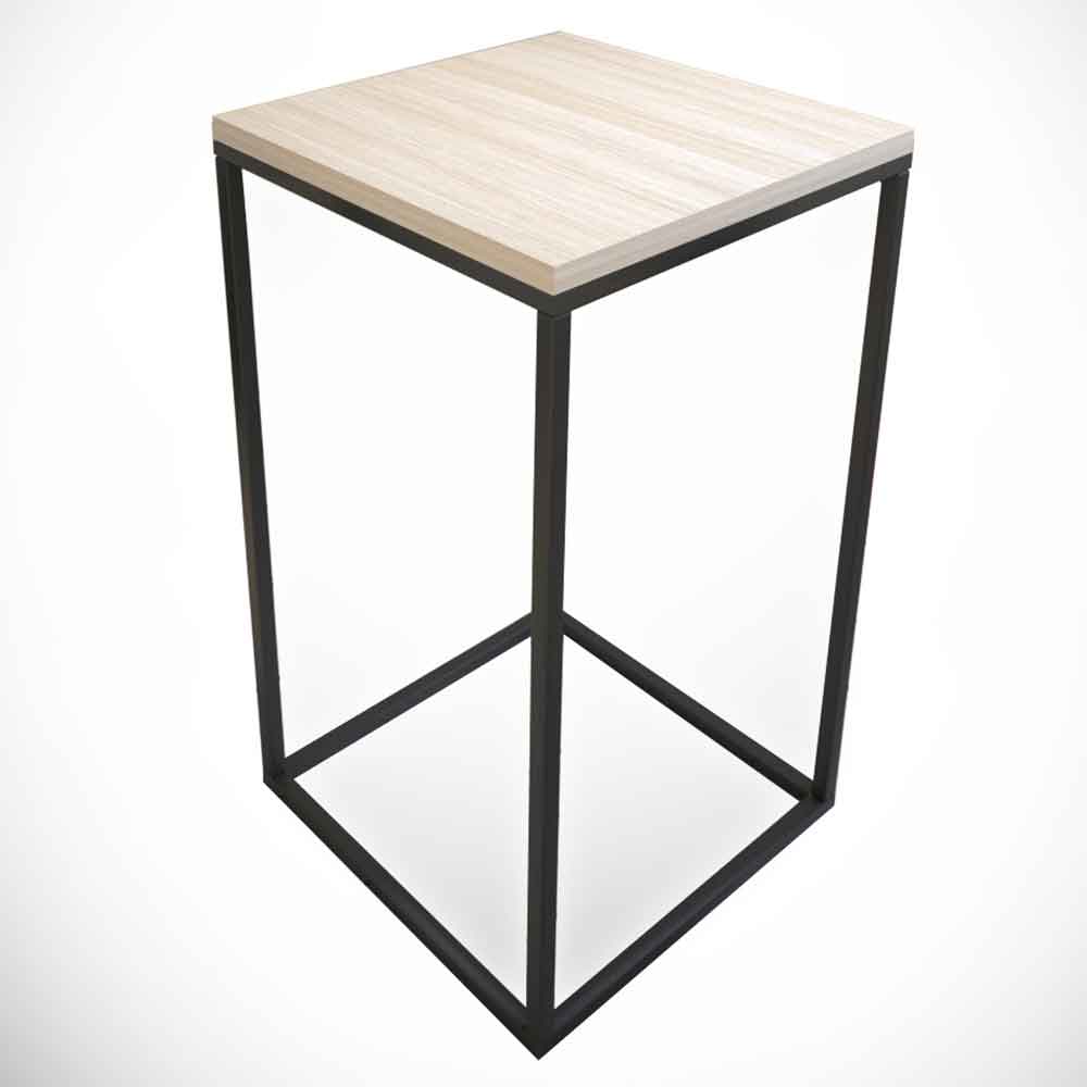 Pure Wooden Side Table with Black Metal Frame in Oak