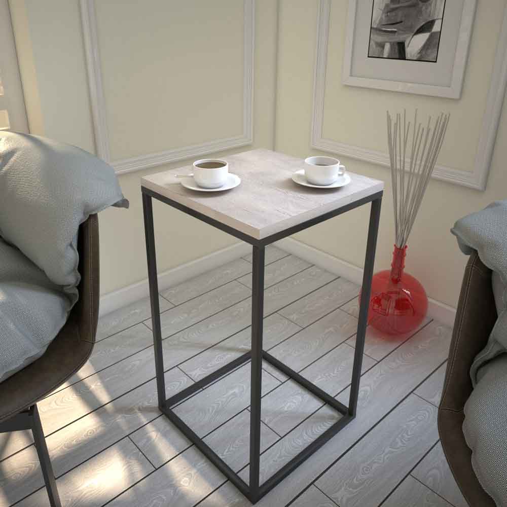 Pure Wooden Side Table with Black Metal Frame in Sea Oak
