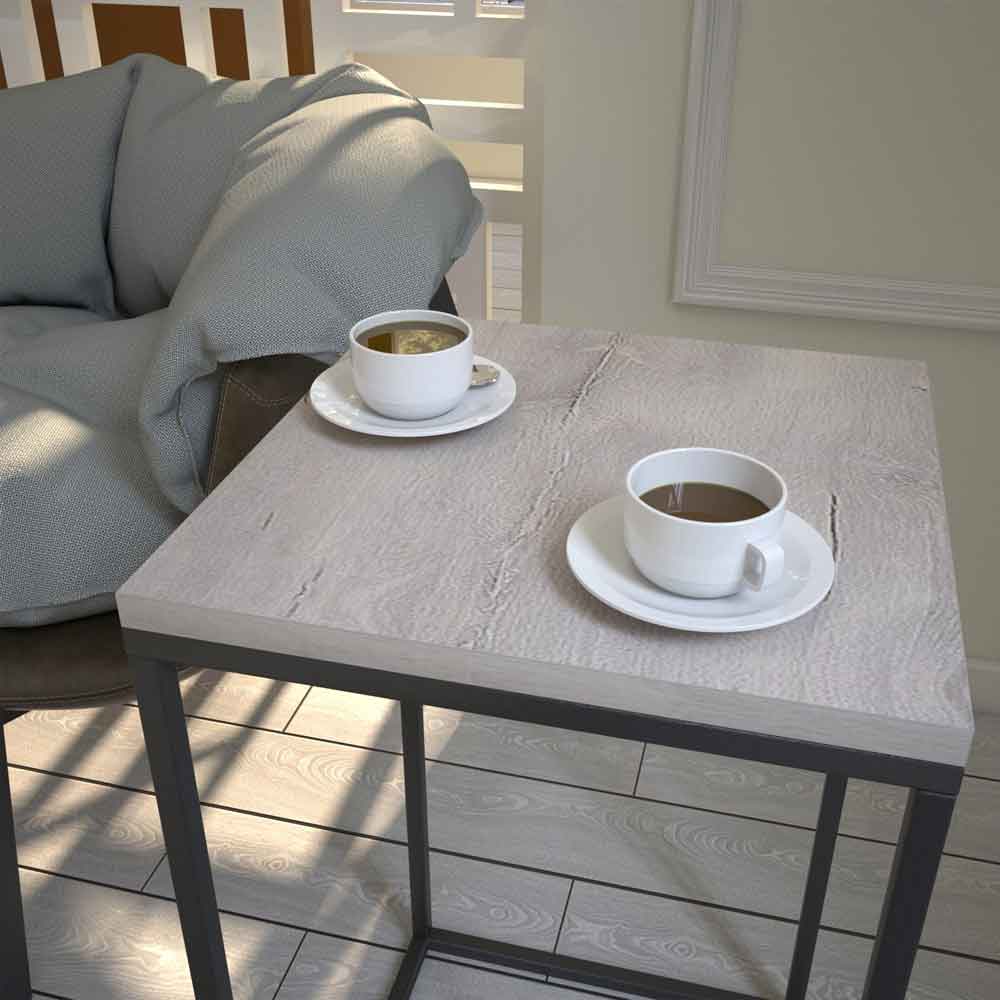 Pure Wooden Side Table with Black Metal Frame in Sea Oak